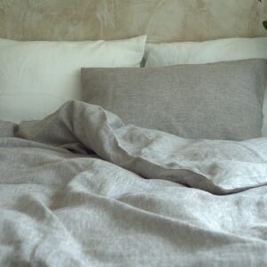 Set of Linen duvet cover and two pillows. Color is cacao melange.