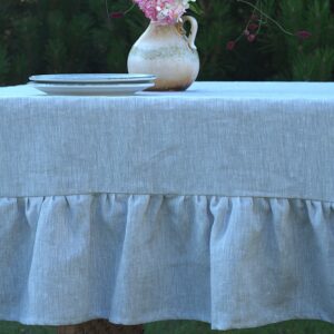 Gray linen tablecloth with ruffles