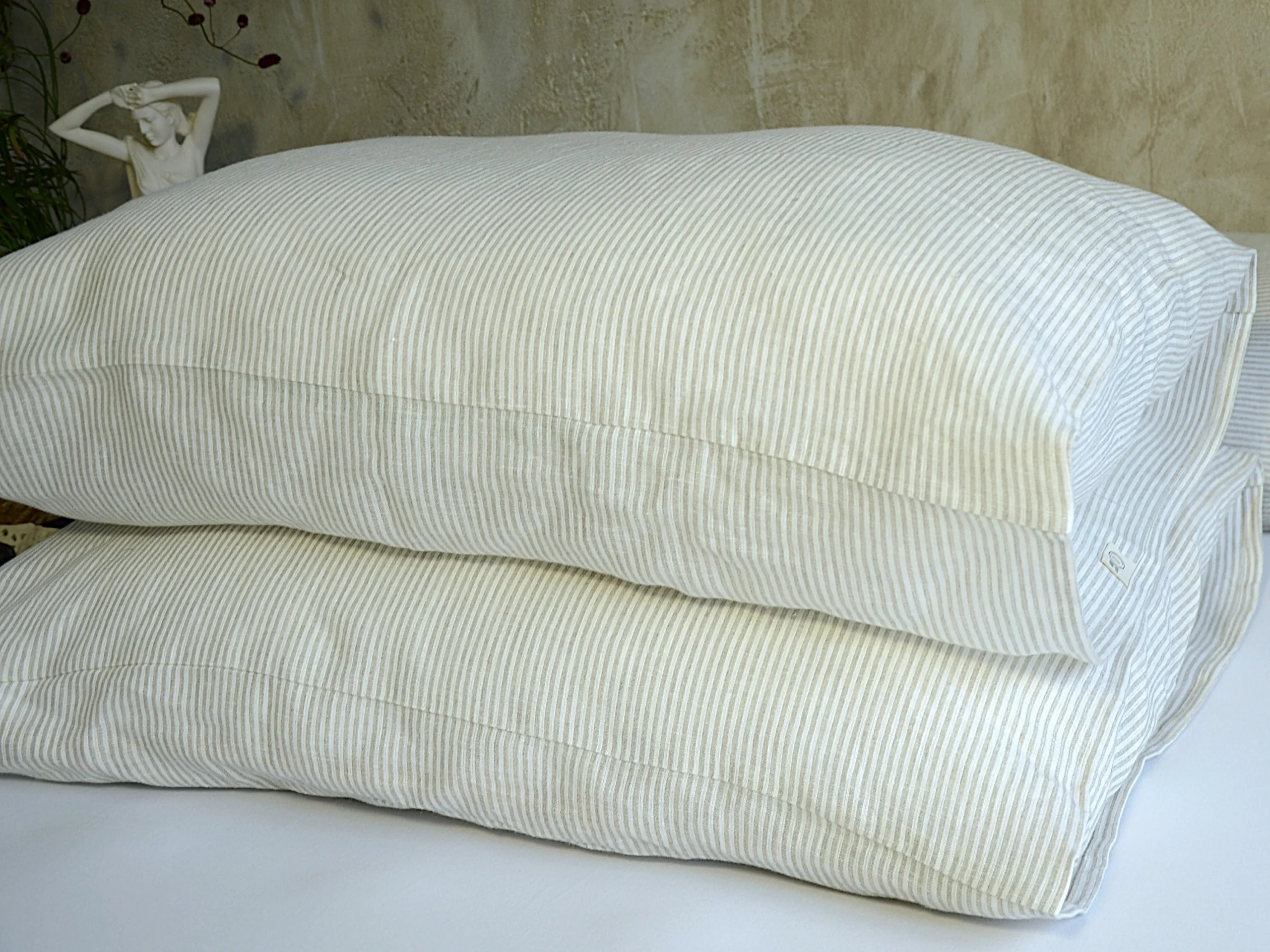 Striped Linen Duvet Cover Set Queen King – Natural Flax Bedding, Japandi Minimalist Linen Bedding Set, Soft Stonewashed Linen - Image 3