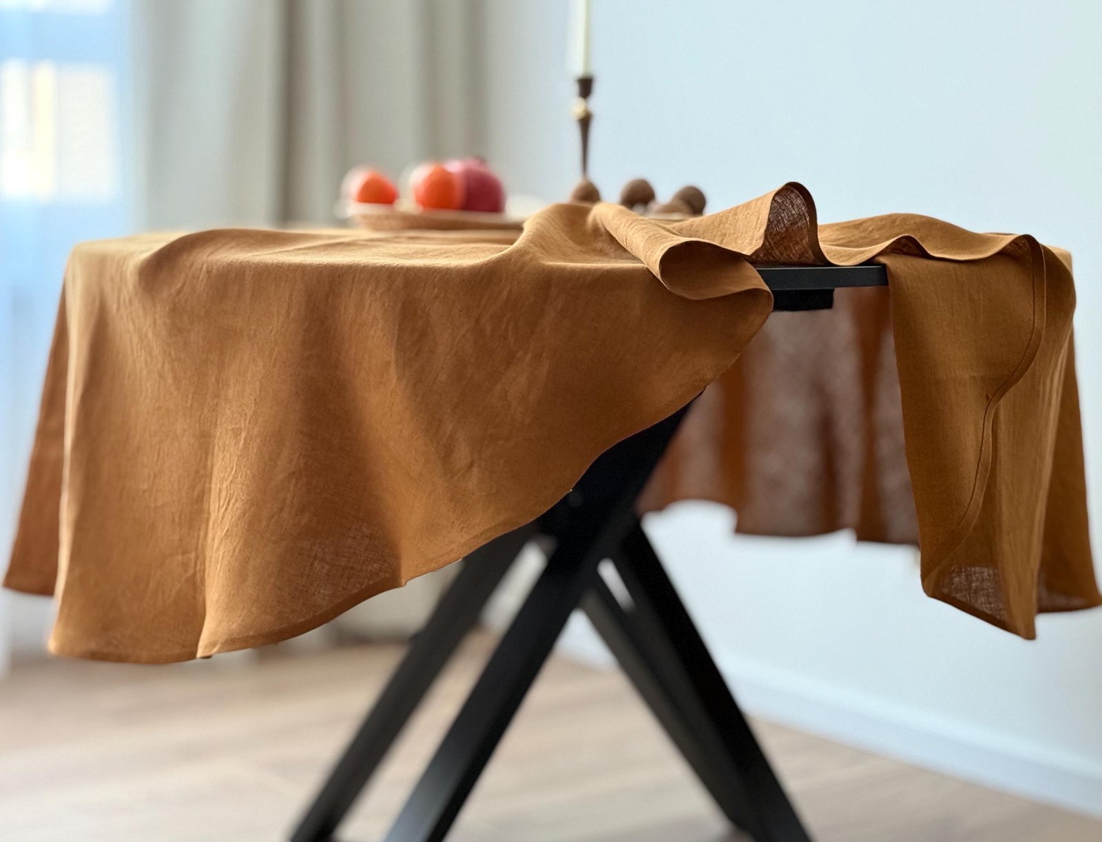 Round Linen Tablecloth – Washed Flax Linen Table Cover – Custom Size Natural Linen Tablecloth for Wedding, Holiday or Daily Dining - Image 6