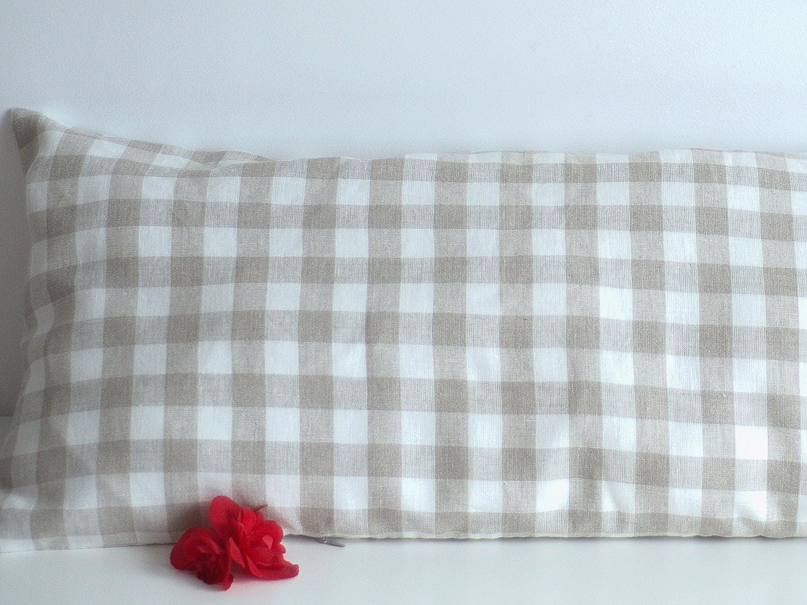 Rustic Linen Lumbar Pillow Cover – Gingham Body Pillowcase in Natural Flax for Sofa or Bed - Image 4
