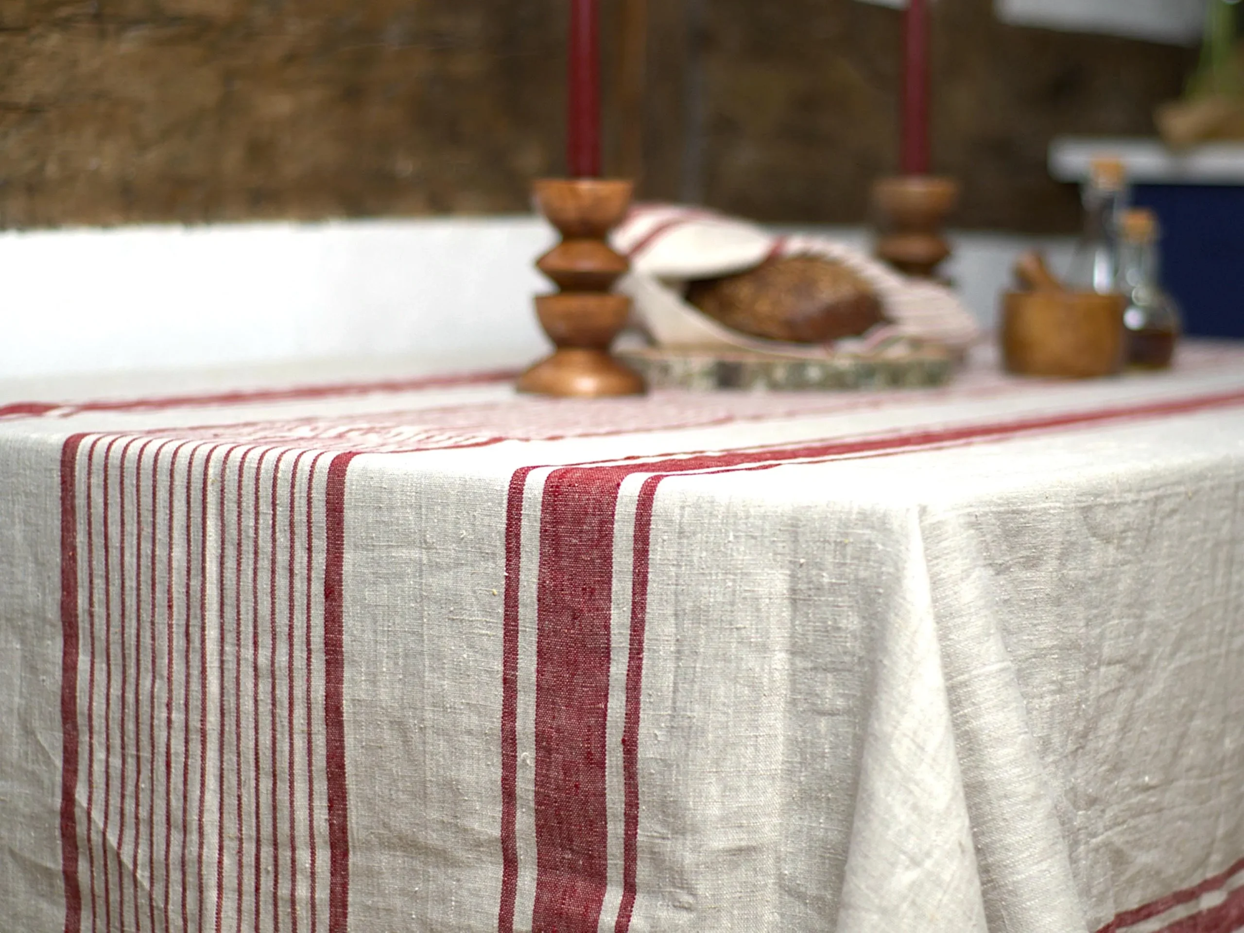 French Country Style Linen Tablecloth - Heavy Washed European Linen Striped Flax - Farmhouse Dining Table Cover Custom Size - Image 5