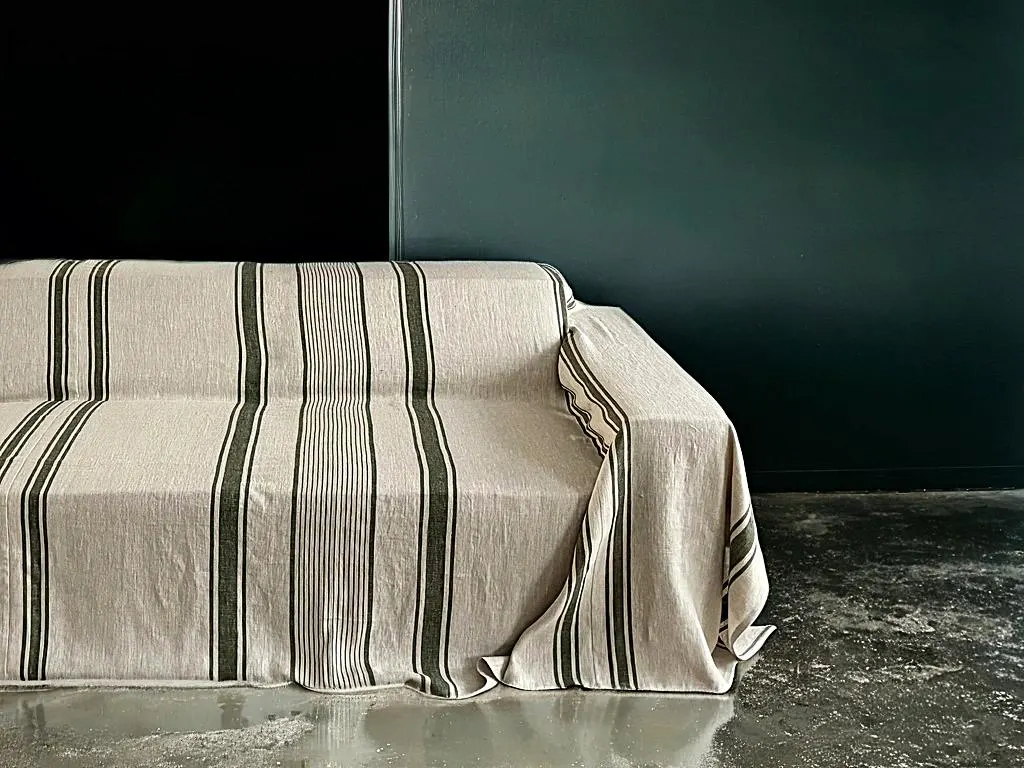 Linen Couch Cover | Striped Linen Sofa Cover, French Farmhouse Slipcover, Soft Furniture Protector Throw - Image 2