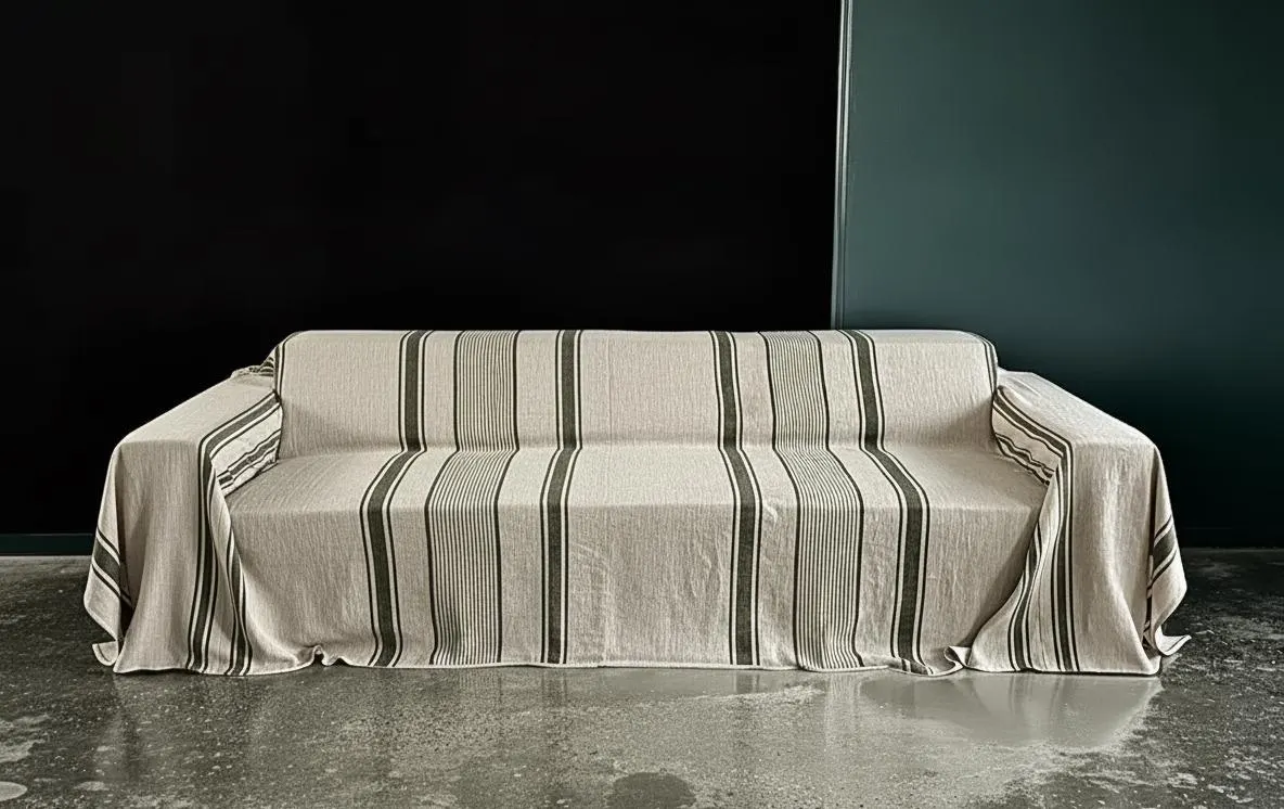 Linen Couch Cover | Striped Linen Sofa Cover, French Farmhouse Slipcover, Soft Furniture Protector Throw - Image 6