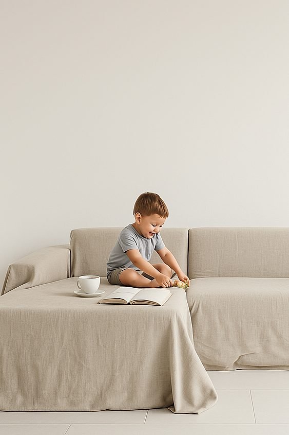 Natural linen couch cover