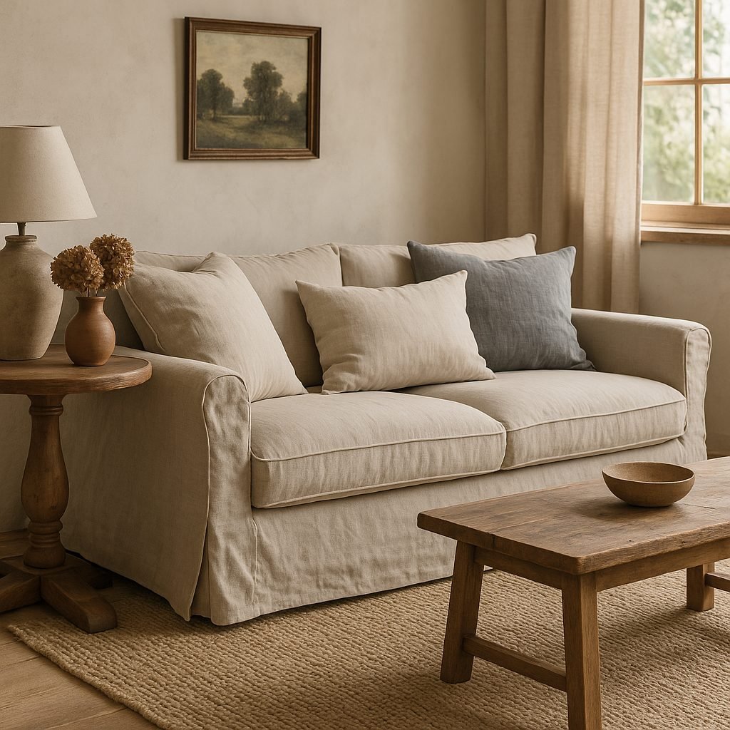 Natural linen couch cover