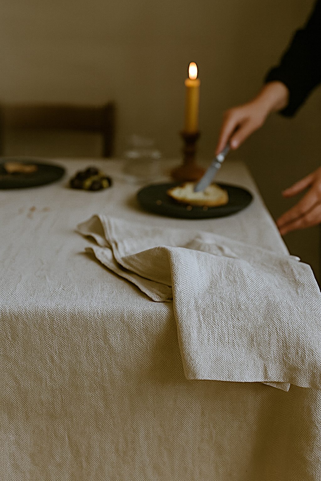 Herringbone linen tablecloth