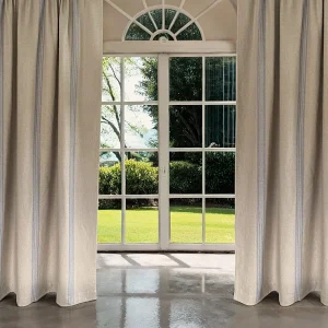 Striped blue linen curtains