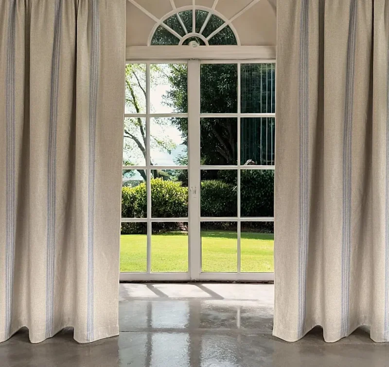 Striped blue linen curtains