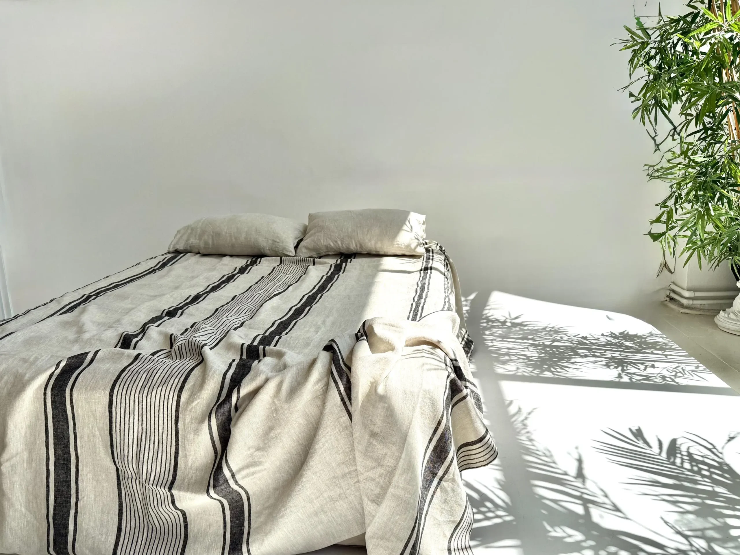 Striped linen bed cover