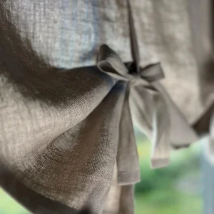 Linen Tie Up Curtain with Blue Stripes – Farmhouse Kitchen Valance Curtains for Door Bathroom Window