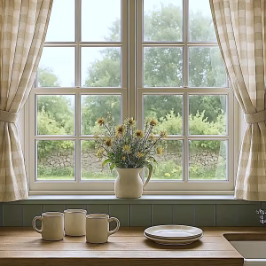 Gingham linen cafe curtains