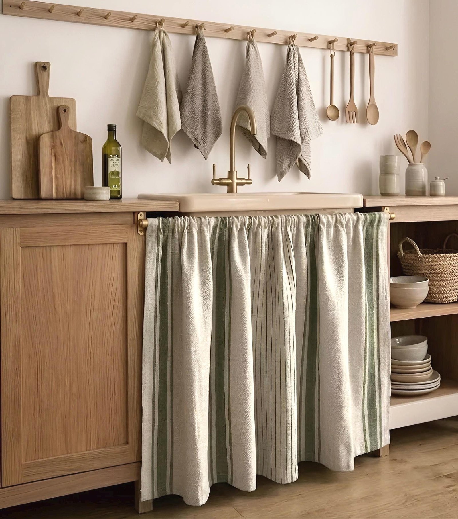 striped linen sink skirt