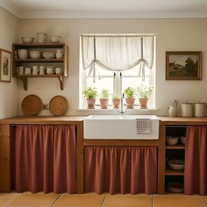 Linen Cabinet Hideaway Curtain, Kitchen Cupboard Curtain Panel, Cabinet Cover Skirt, Natural Linen Sink Skirt, Custom Kitchen Curtain