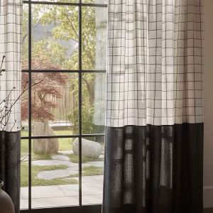 Linen Curtains Panel, Natural Drapery, Modern Minimalist Color Block Curtains, Designer Window Treatment, Custom Size