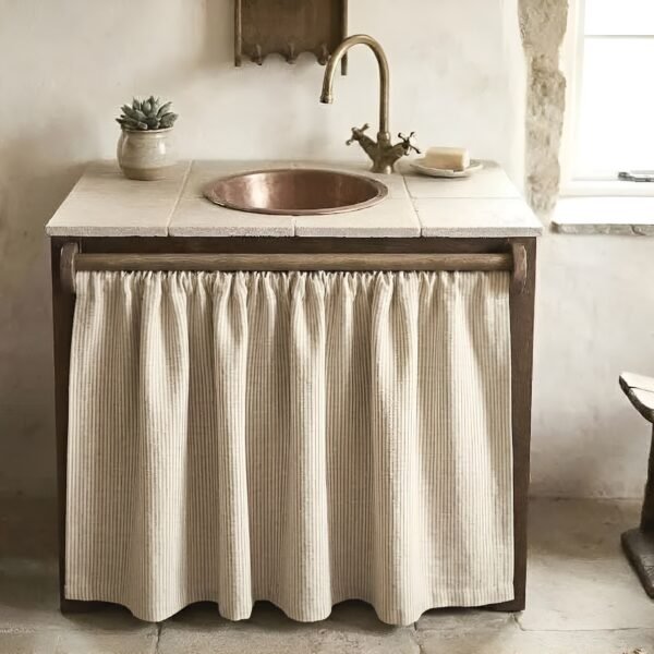 Linen cabinet curtain