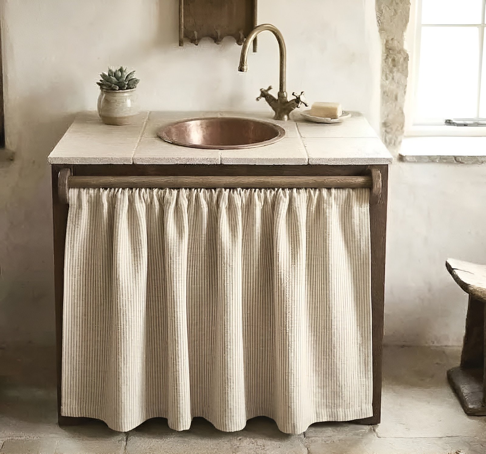 Linen cabinet curtain