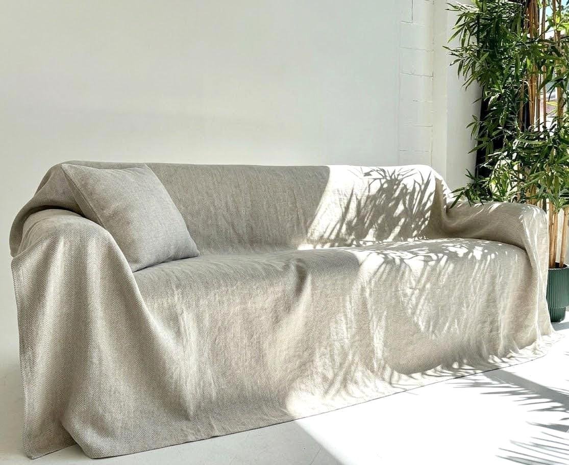 Herringbohe linen sofa cover