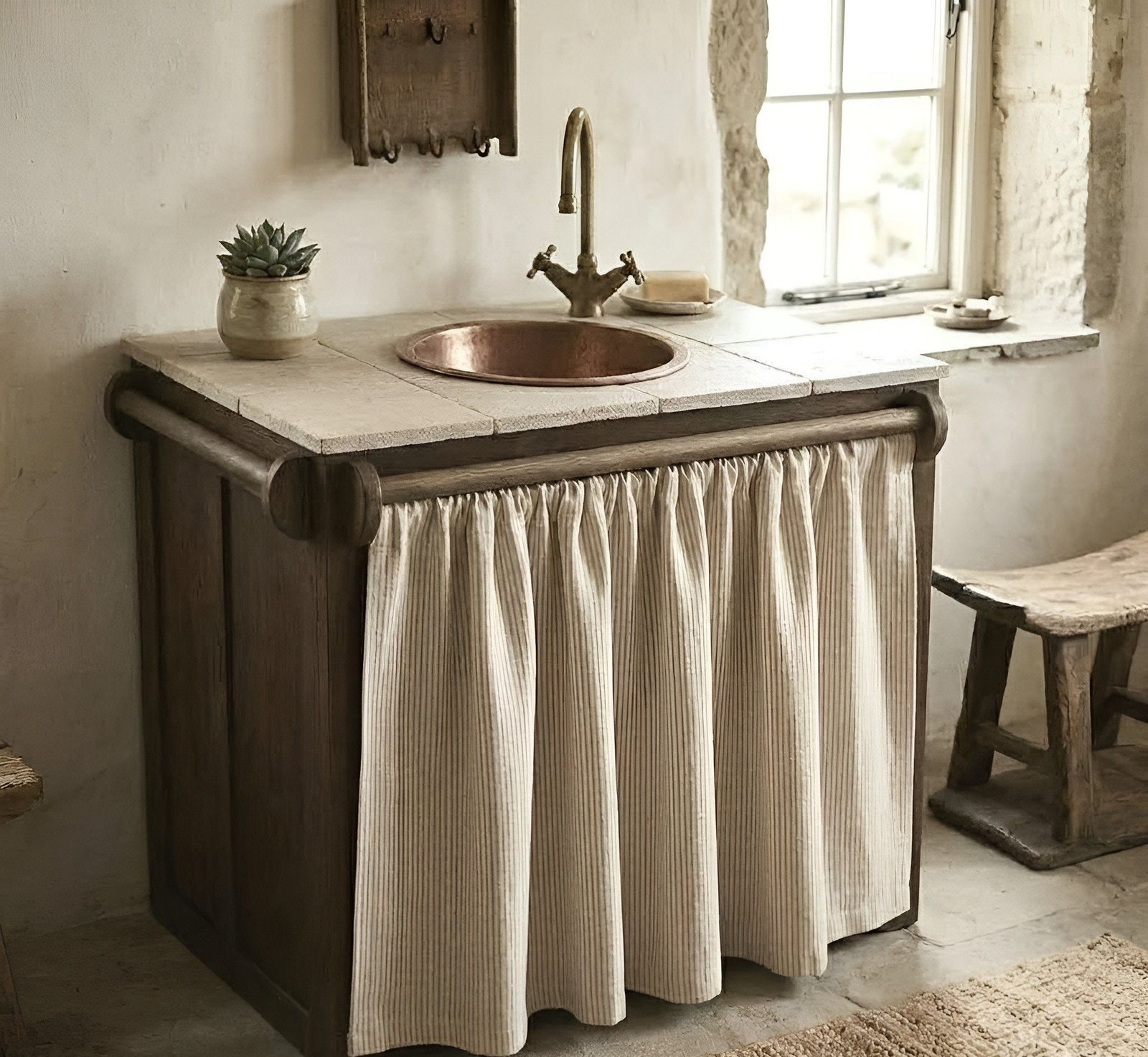Linen Cabinet Curtain for Calm Kitchen & Bathroom Spaces, Natural Striped Cover for Under Sink Storage - Image 2