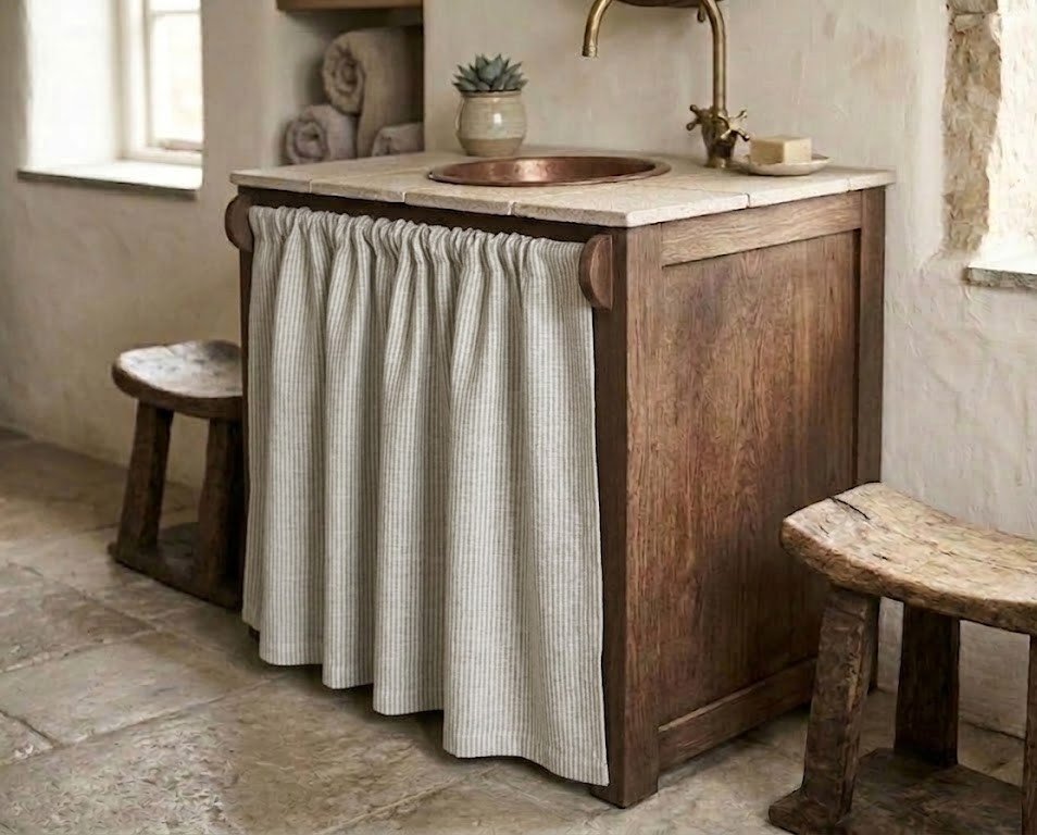 striped linen bathroom curtain