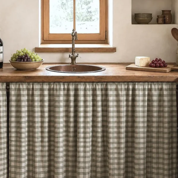 Gingham cabinet curtain