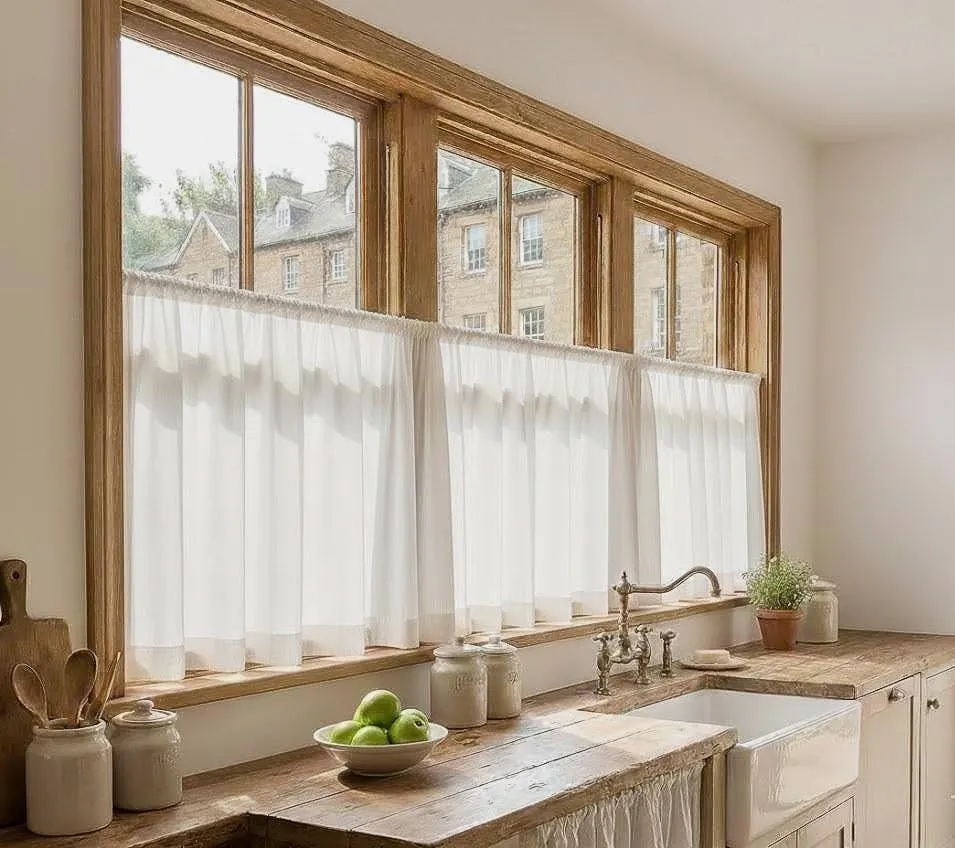 white linen kitchen curtain