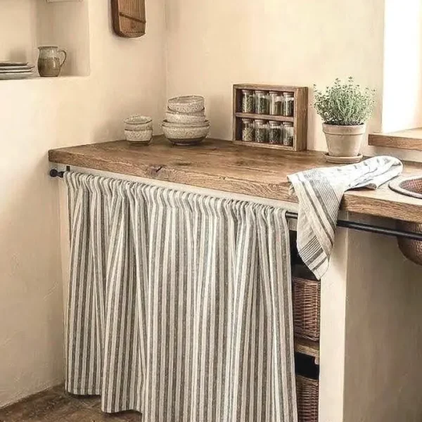 Striped linen sink skirt