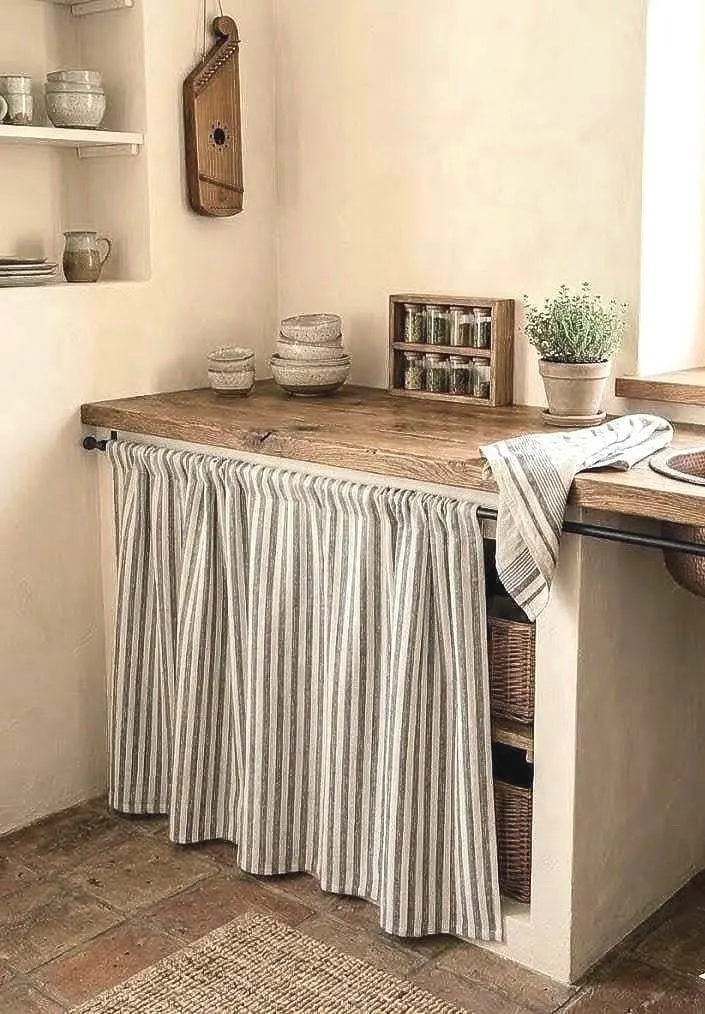 Striped linen sink skirt