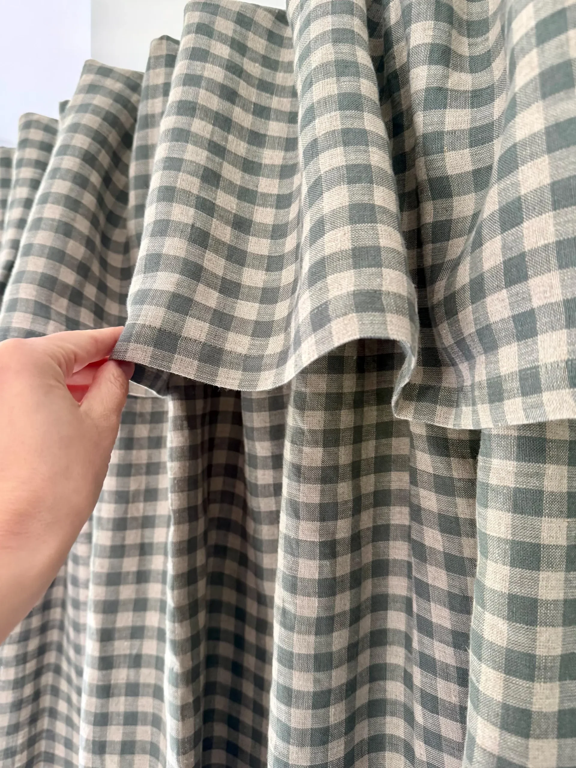 Green Gingham Linen Curtains, Ruffle Top Rod Pocket Panels, Full Length Door and Window Curtains - Image 3