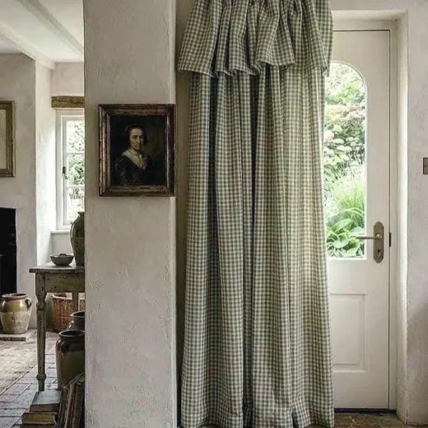 Green gingham curtains