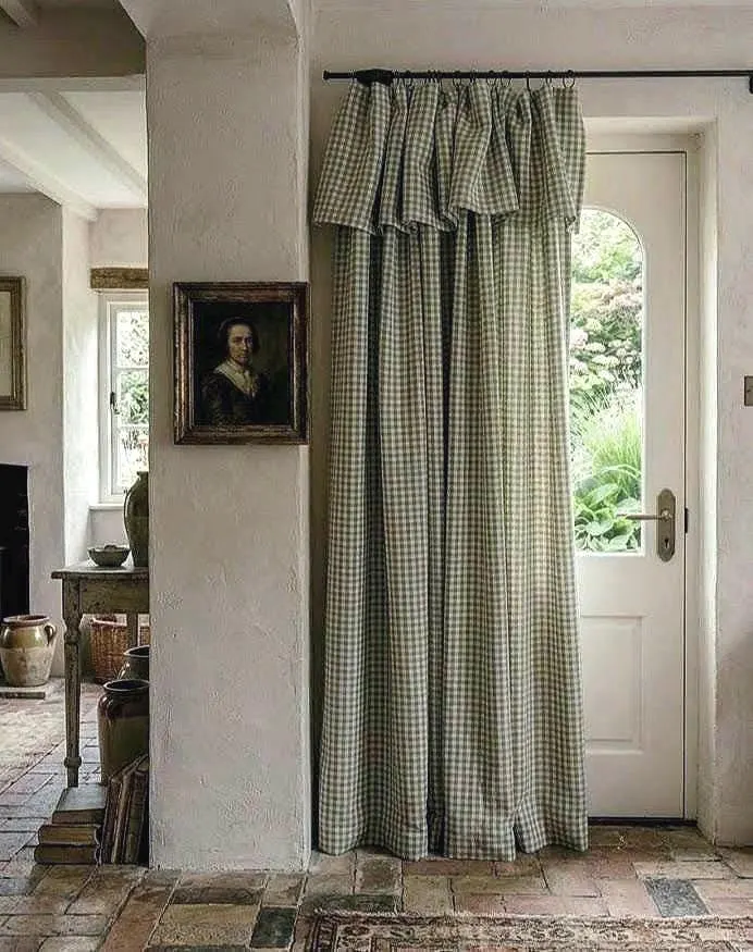 Green gingham curtains