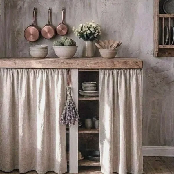 Natural linen cabinet curtain