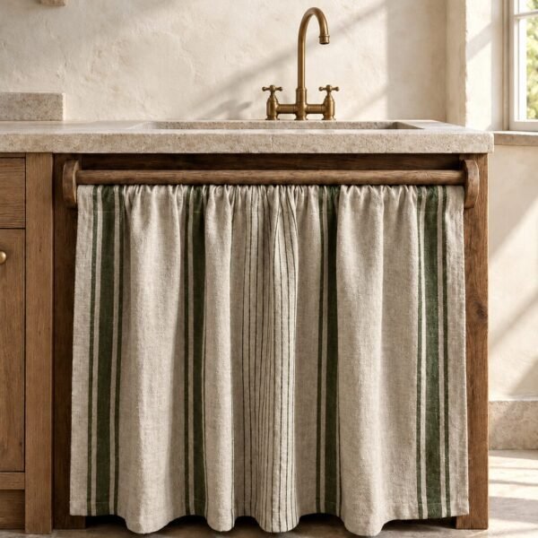 Linen cabinet curtain
