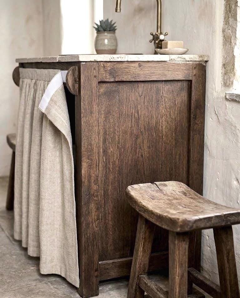 Natural Linen Sink Skirt, Hook and Loop Cabinet Curtain, Under Sink Cover - Image 6