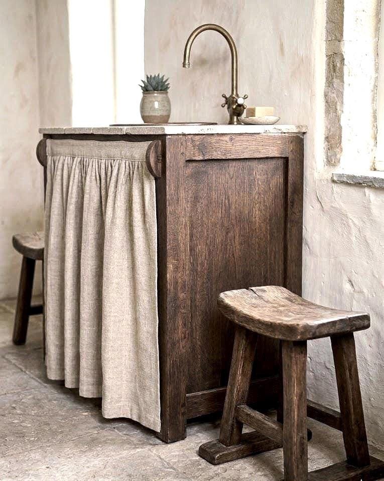 Natural Linen Sink Skirt, Hook and Loop Cabinet Curtain, Under Sink Cover - Image 4