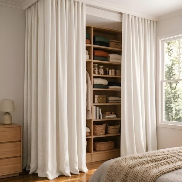 White Linen Curtain Panel – Custom Bedroom & Closet Curtain