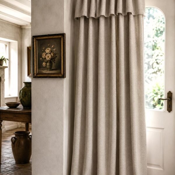 Heavy Linen Ruffle Curtain – Herringbone Linen Door Panel