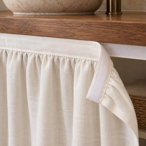 Linen Hook and Loop Sink Skirt, Bathroom Vanity Curtain, Cabinet Cover, Custom Shelf Panel