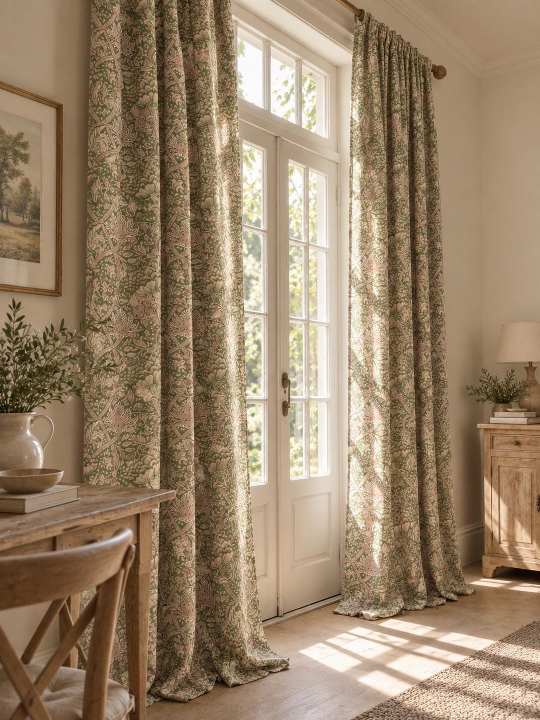 Floral Linen Curtains, William Morris Style Window Panels, Custom Length Drapes - Image 3
