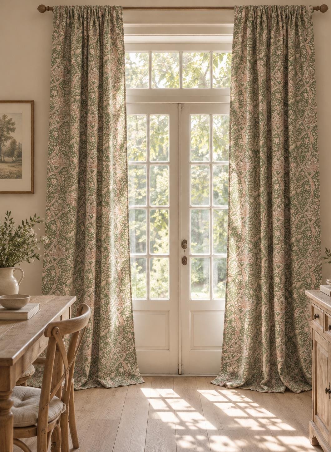 Floral Linen Curtains, William Morris Style Window Panels, Custom Length Drapes - Image 2
