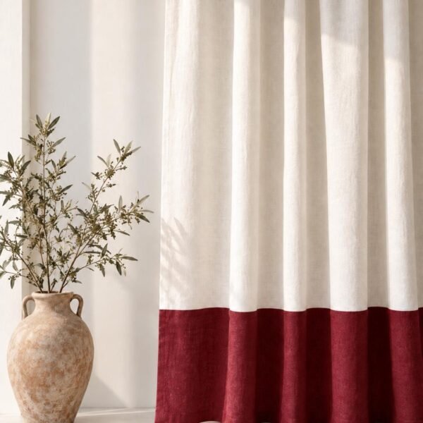 Color Block Linen Curtains – Off White Rod Pocket Drapes